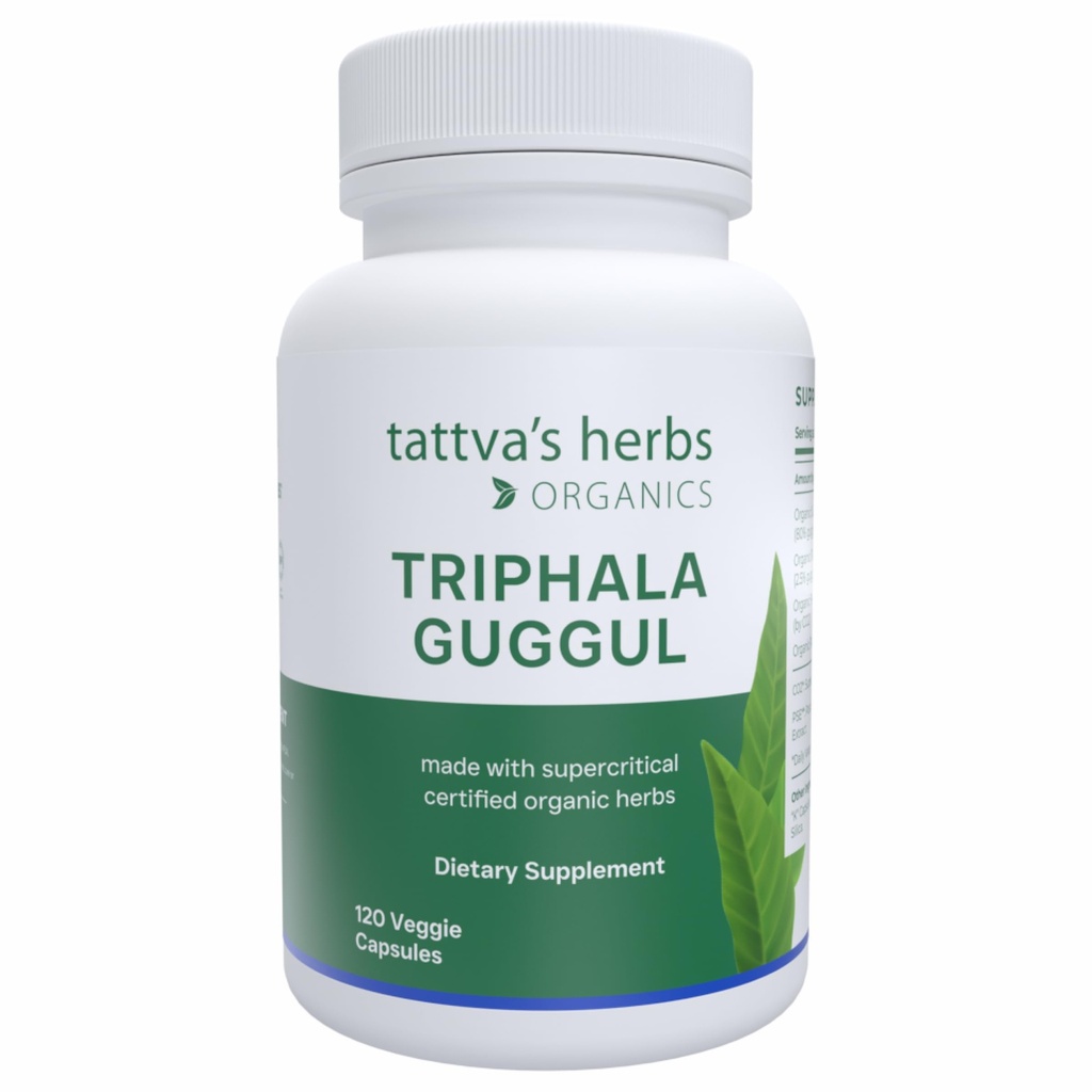 Byliny Triphala Guggul Bylinné doplnky, Ayurveda Bylinné doplnky, Tráviace zdravie a podpora, Organické Triphala Kapsule, 120 Počet, 25 Roky Premium služby
