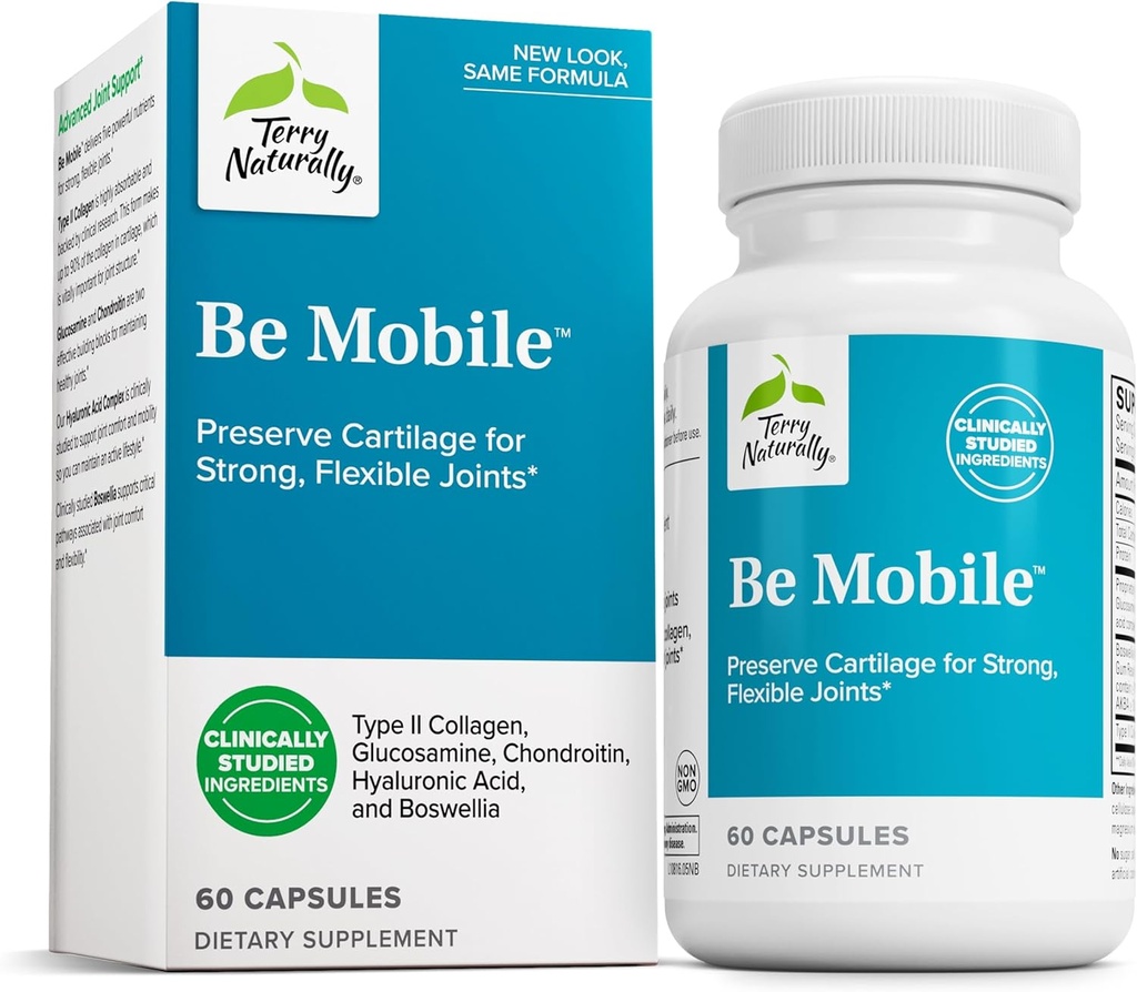 Terry Prirodzene byť mobilný - Collagen Supplement for Joint Health Support - Dietary Supplement with Boswellia Extract & Typ II Collagen - Lower Back & Knee Support - 60 Kapsule