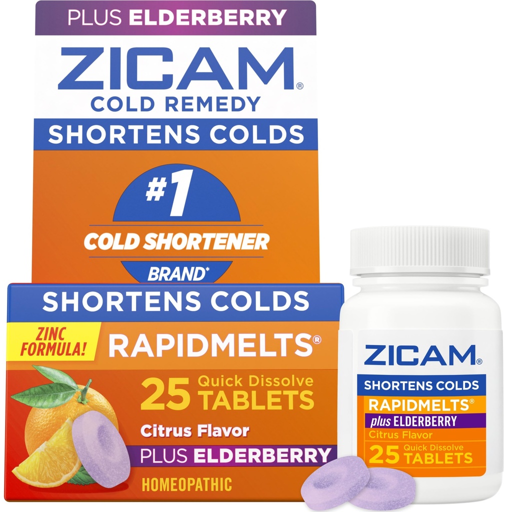 Zicam Cold Remedy Zinok RapidMells, Elderberry Citrus Flavor, Homeopatická, Cold Skrátenie medicína, Skráti studenú dobu trvania, 25 Počet