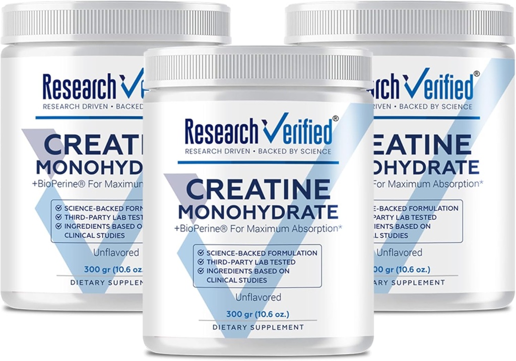 Výskum Overený Kreatín monohydrát - Podpora Optimálny rast svalovej hmoty, zvýšenie výkonu - 5000 mg Kreatín monohydrát - BioPerine - 180 Servings - Unflavred - Vegan