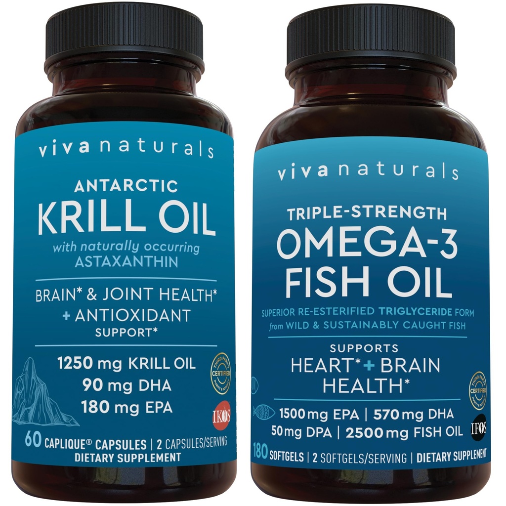 Antarktída Krill Oil a Triple-silth Omega 3 Fish Oil Bundle, 1250 mg Krill Oil & 2 200 mg Fish Oil Per Serving Providing Omega 3 EPA and DHA