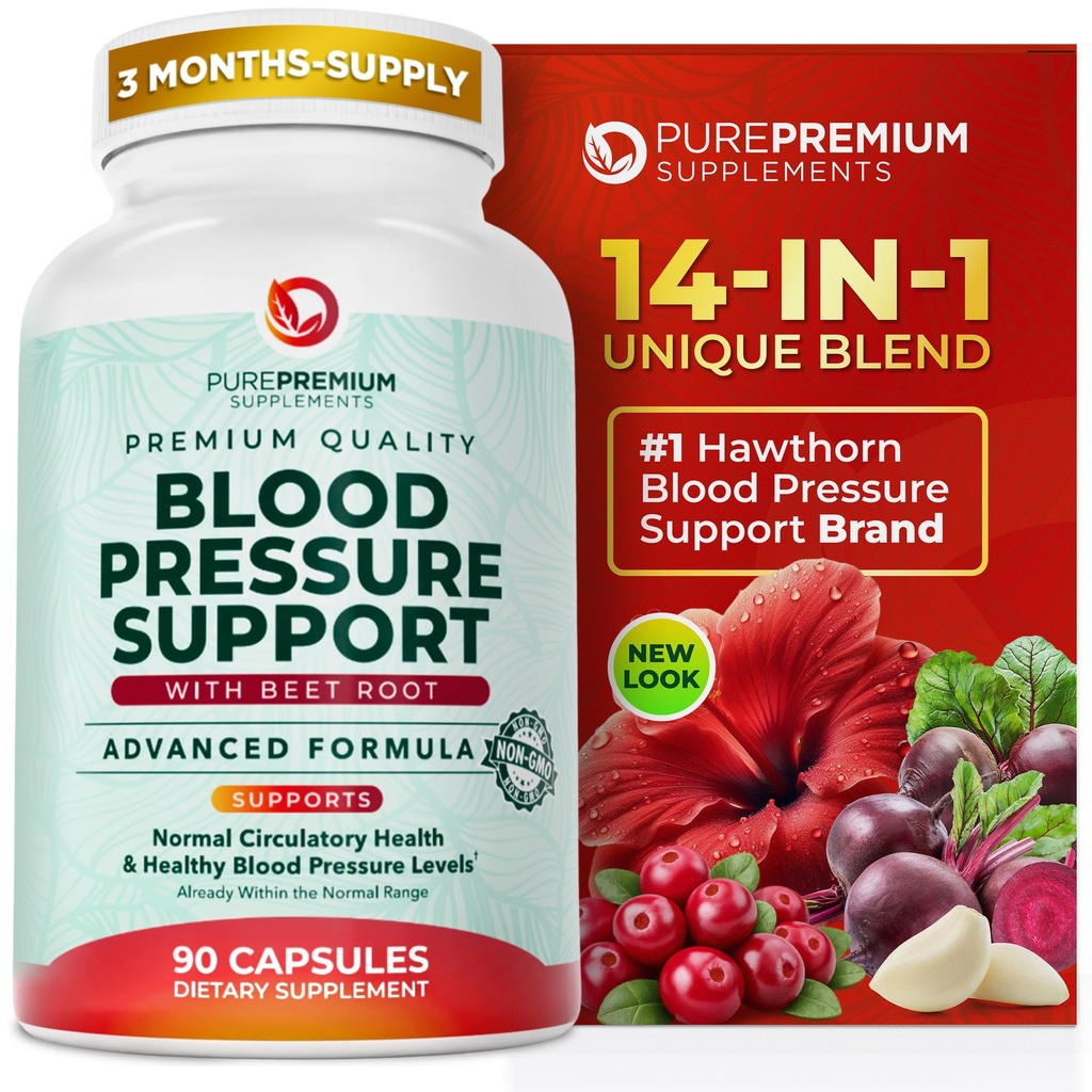 PurePremium Repa Root Capsules for Blood Pressure Support 700mg Advanced Formula with Crowd Powder, Hawthorn, Hibiscus & Cesnak for Normal Nitric Powder Production & Heart Health - 90ct