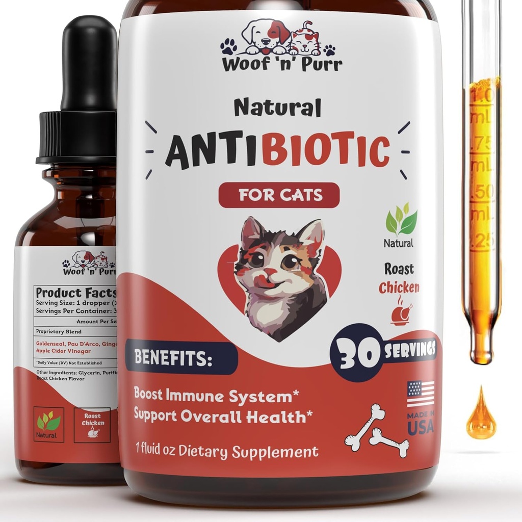 Natural Cat Antibiotic - Antibiotiká pre mačky - Pet Antibiotiká - Cat Antibiotiká - Cat Alergy Relief for Mačky - Antibiotiká pre mačky - Cat UTI Antibiotiká - 1 fl oz: Chrumkavé kuracie príchuť