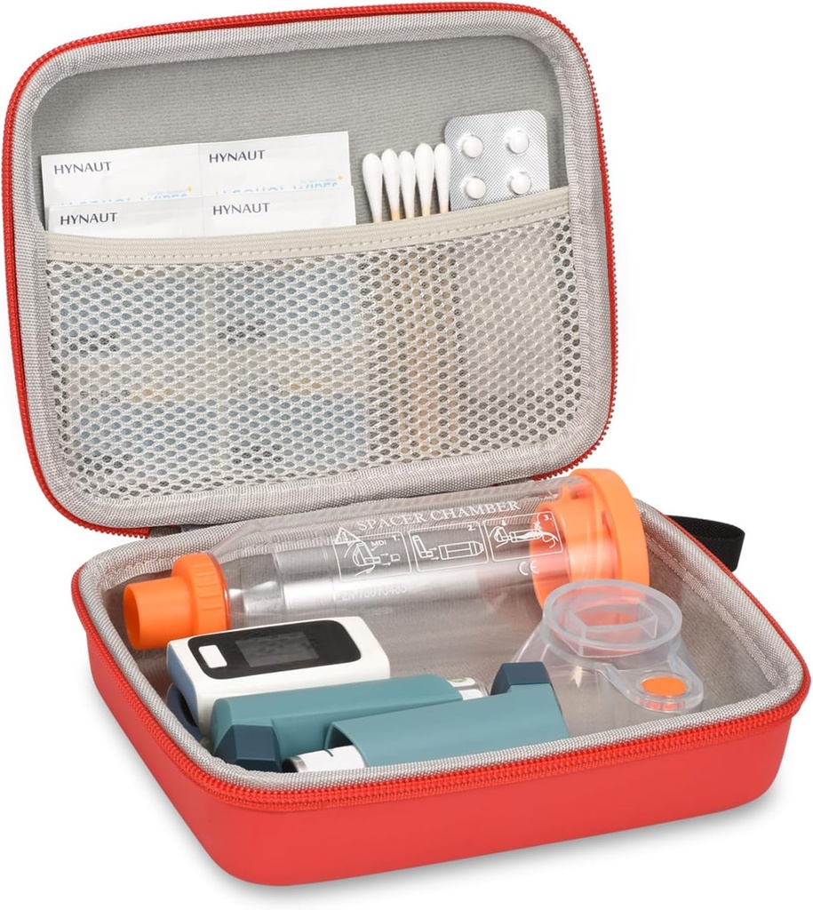 Tvrdé cestovné kufre pre Astma Inhaler a príslušenstvo, s Mesh Pocket pre medicínu, Red