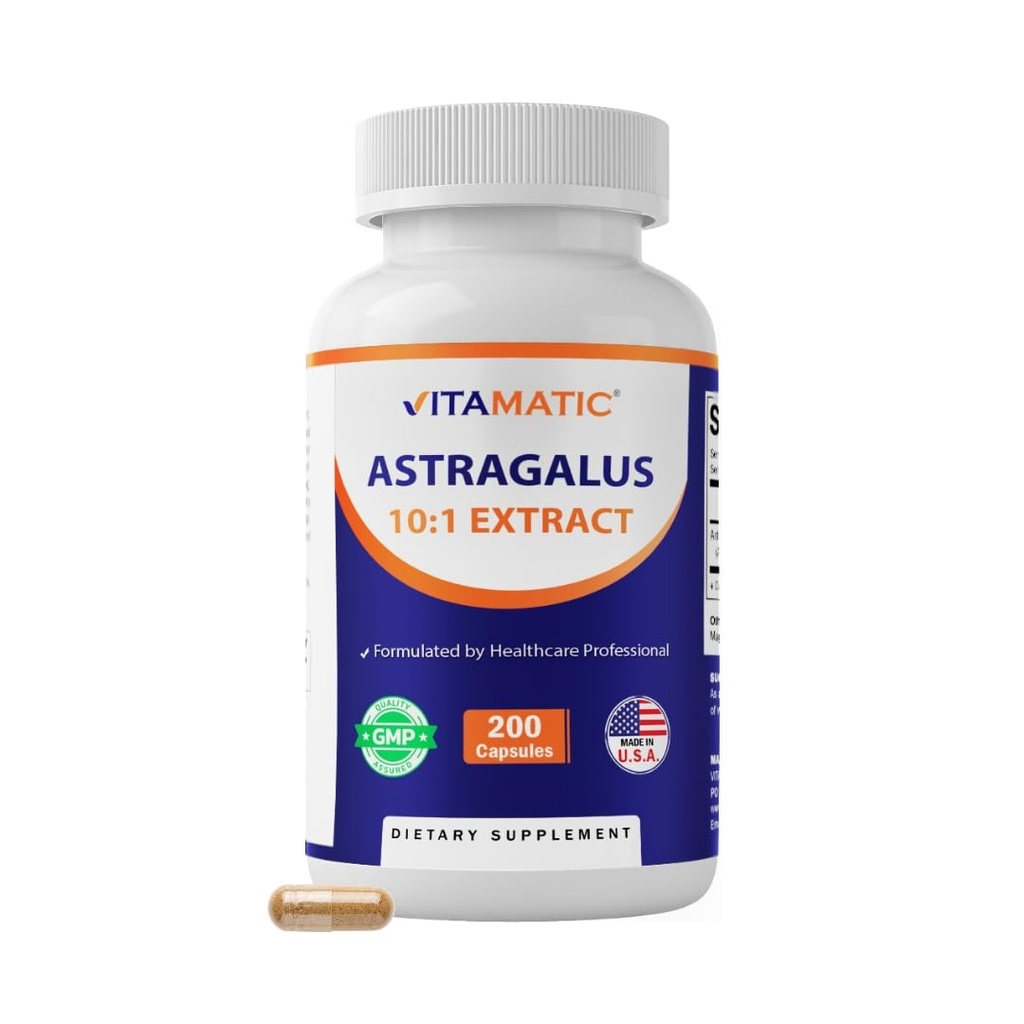 Vitamatic Astragalus Kapsule 200 Veg Kapsule - 10:1 Astragalus Extract 500mg - Non-GMO, Gluten-Free