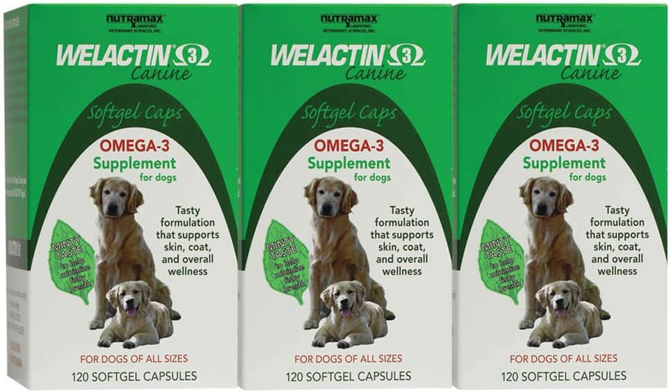 Nutramax Welactin Omega-3 Fish Oil Skin and Coat Health Supplement Liquid for Psy - 3 balenia, 360 Celkom Softgels