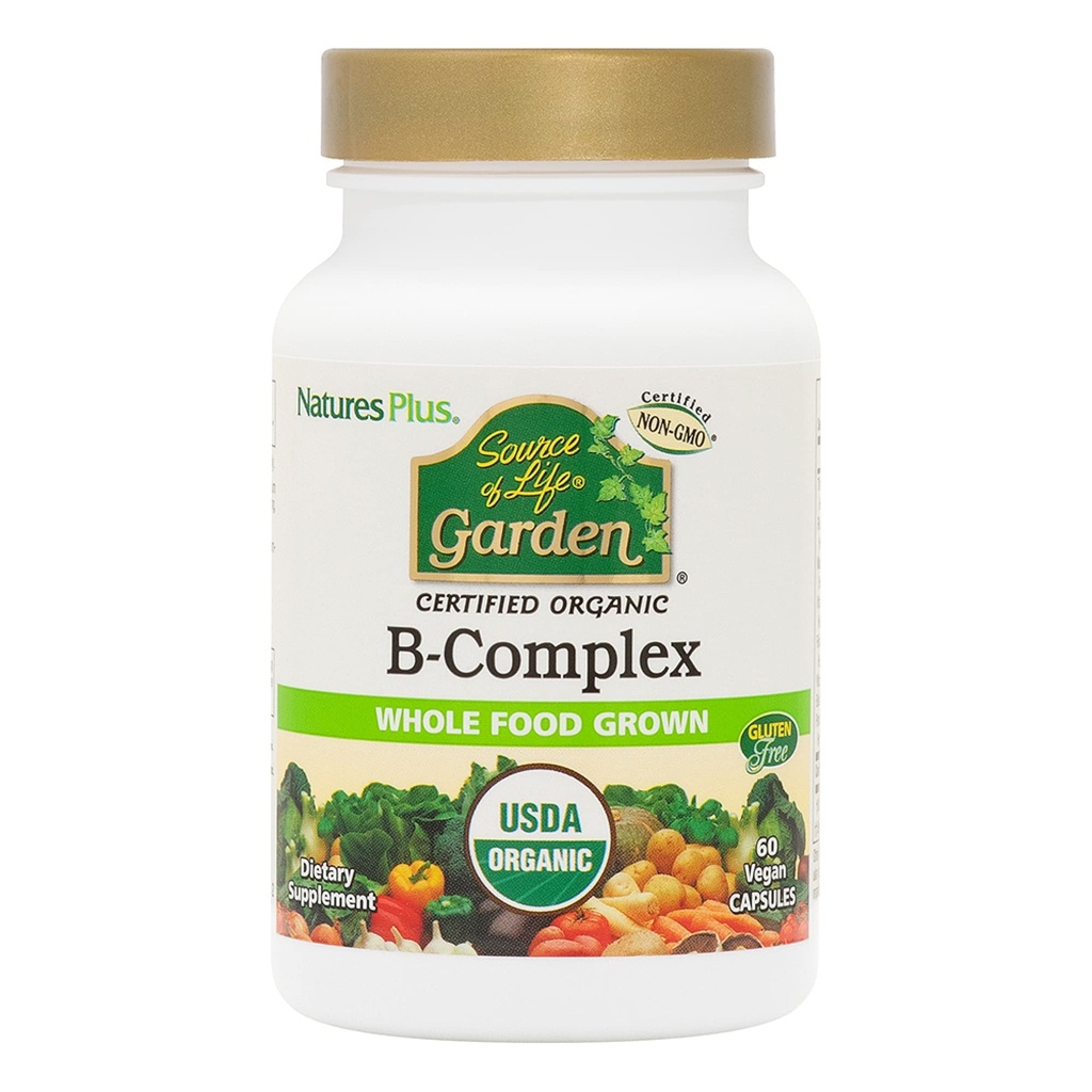 PrírodyPlus Zdroj života Záhrada B-Complex - 60 Kapsule - Kompletné vitamín B doplnok - USDA Organic, Non-GMO, Vegan, Gluten Free - 30 Servisov