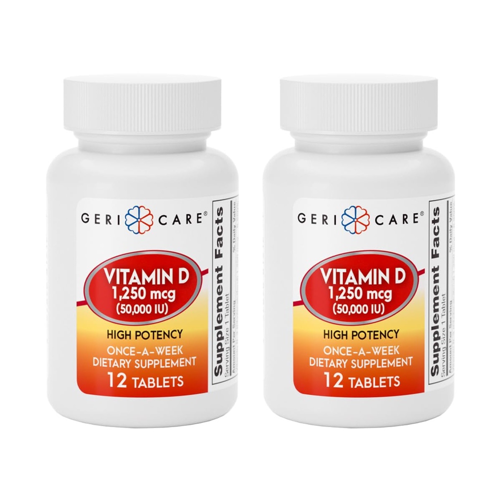 GeriCare vitamín D 1,250mcg (50,000 IU) Vysoká potencia, podporuje kostnú hustotu, svalové zdravie, imunitné funkcie a vstrebávanie vápnika, raz-A-týždeň Dietary Supplement, 12 gróf (Stock of 2)