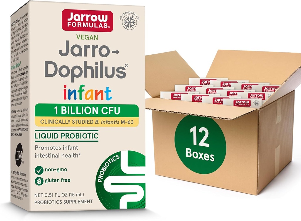 Jarrow Formules Jarro-Dophilus Infant Liquid Probiotic, Dietary Supplement, Intestinal Health Support for Infants, 1 Milión CFU per Serving, 0.51 Fl Oz, 30-dňová zásoba, (Pack of 12)