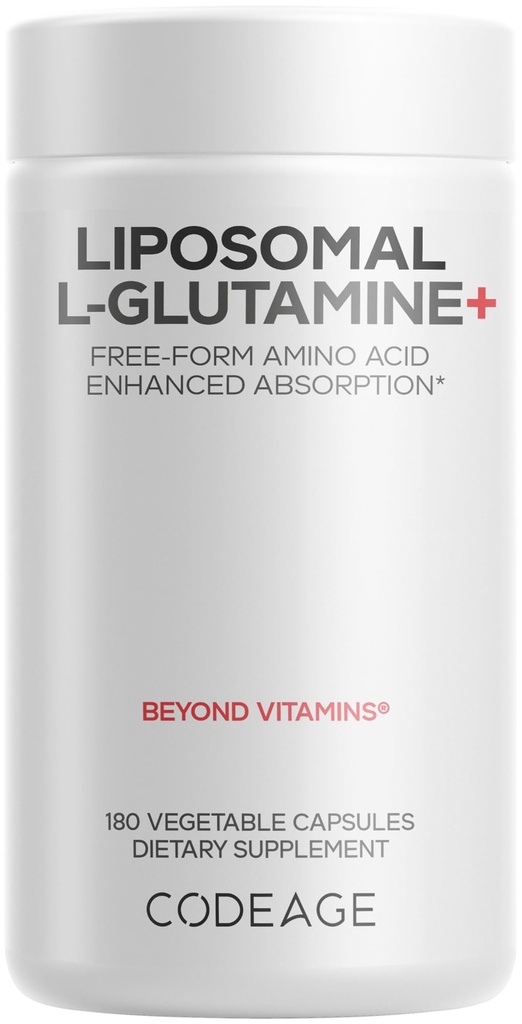 Codeage Lipozomálne L-Glutamine Capsule Supplement - 1000 mg L-Glutamine per Serving - 3-Mesačné napájanie - Lipozomálne Dodanie, Vegan Pills, non-GMO, Aminokyseliny bez gluténu - 180 kapsúl