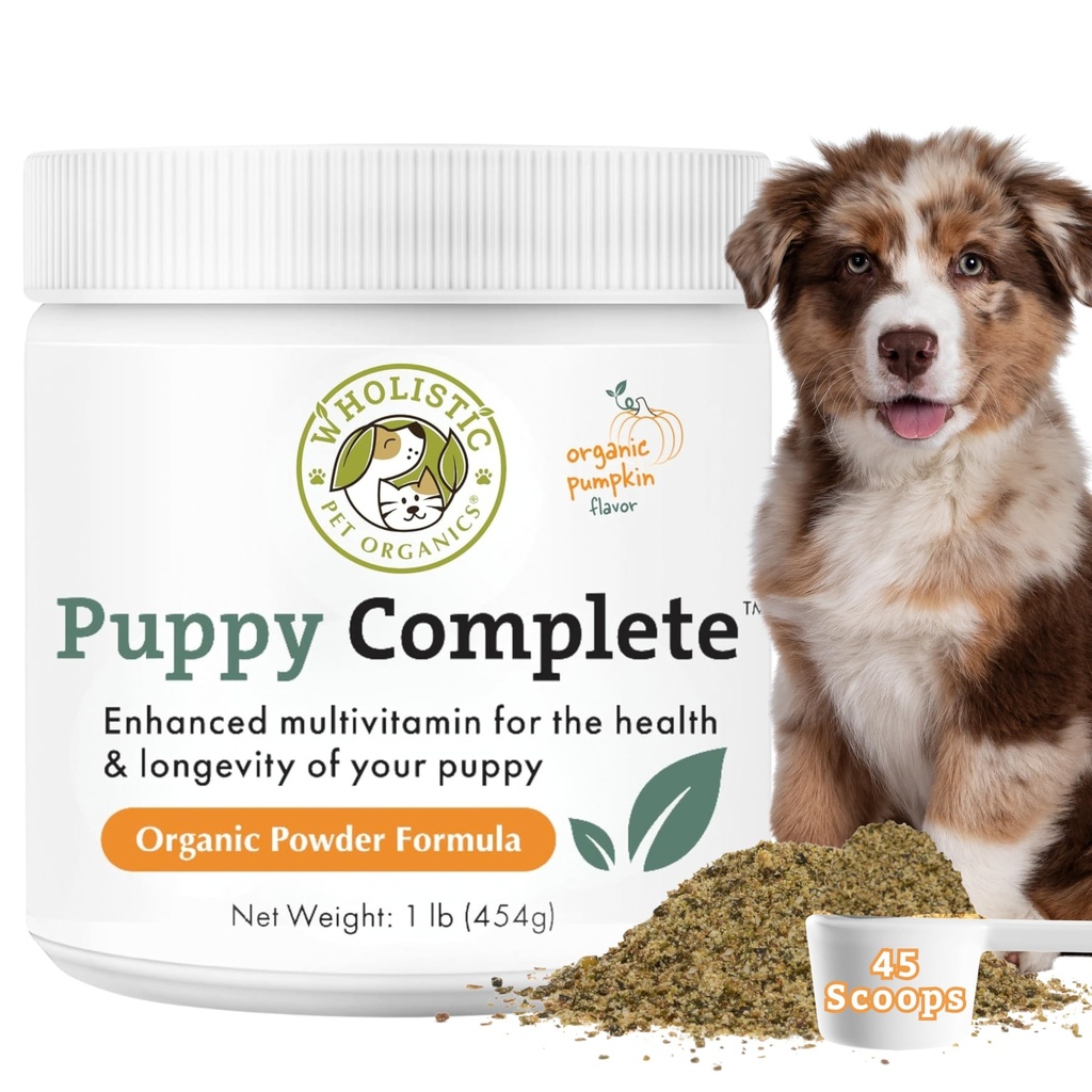 Wholistic Pet Organics Puppy Complete - Pes Multivitamín prášok - 1 Lb - Denné psie vitamíny a doplnky pre domáce potraviny - imunitný systém, koža, kabát a celkové zdravie - malé a veľké plemeno šteniatka