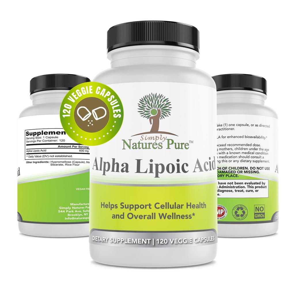 Čistá kyselina Alpha Lipoová 600 mg 120 Veggie Kapsule, non- GMO Thioctic Acid 4 Mesiac Dodávka
