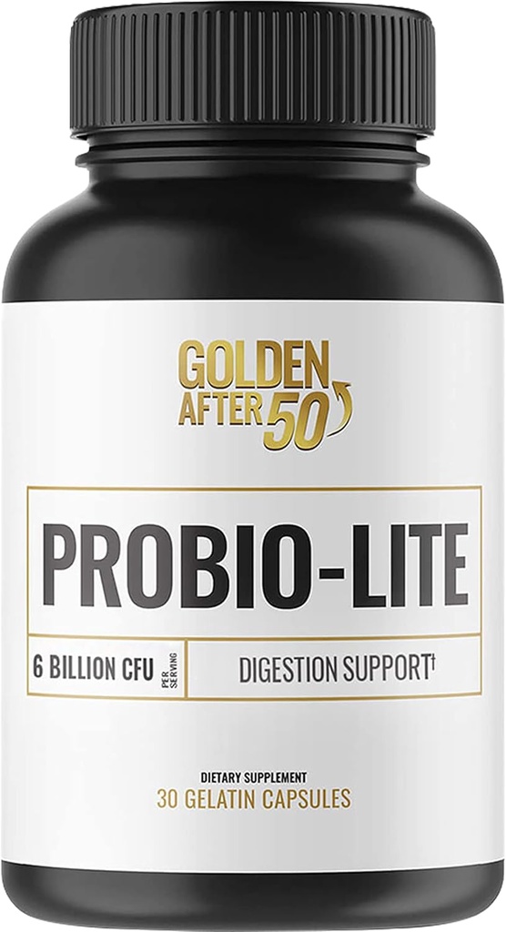 Golden After 50 Probio-Lite - pre Gut Health and Digestion Support - Probiotiká pre mužov a ženy - 30 Želatínové kapsule - probiotiká pre príležitostné pálenie záhy, plyn, poruchy trávenia