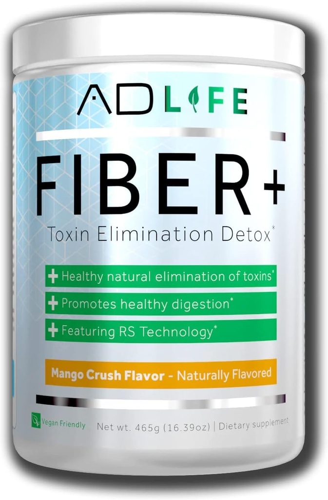 Projekt AD Fiber+ Vegan Fiber Supplement Powder, podporuje zdravie Gut a trávenie Pravidelnosť (Mango, 16.4 oz)