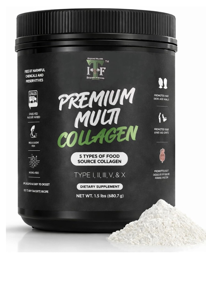 Multicollagen Peptides Powder Unflavred - 5 Typy Multi Collagen Complex (I, II, III, V, X) - Grass Fed Hydrolyzed Powder Collagen pre vlasy, kožu, nechty, kĺby a zdravie Gut - 30 Servisov