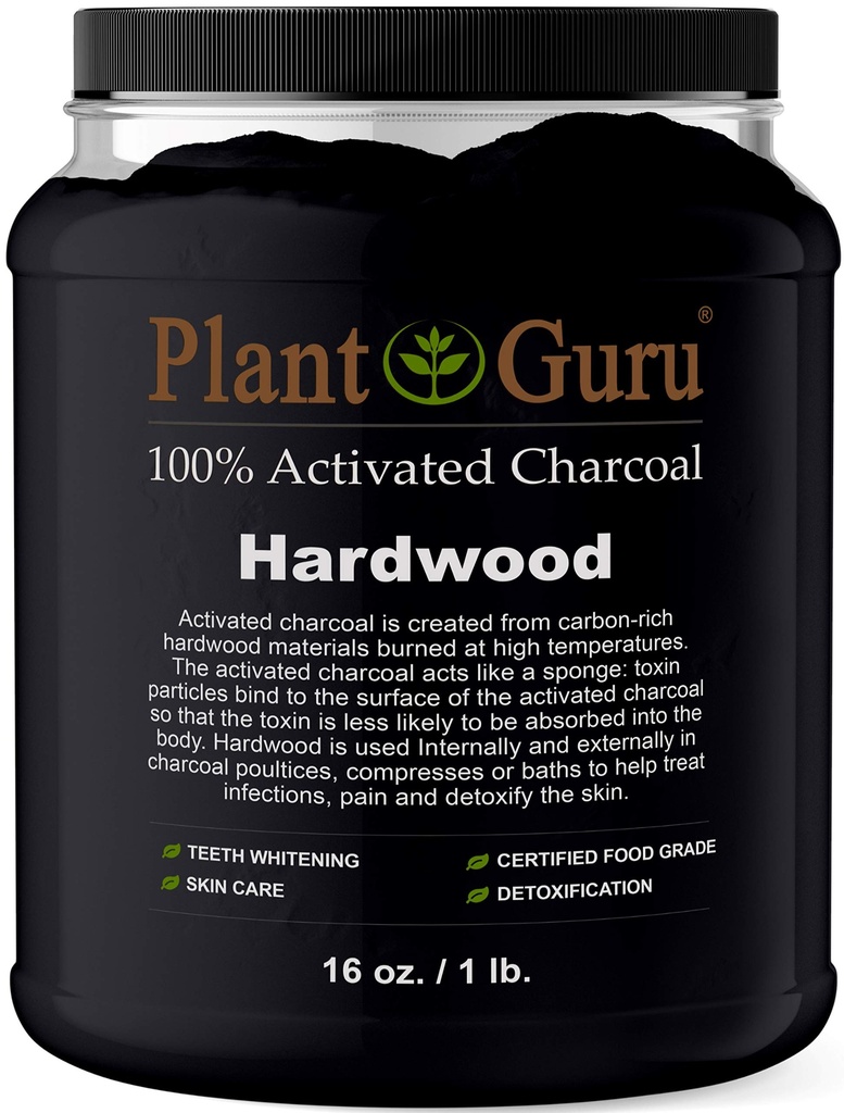 Aktivovaný powder Charcoal Bulk - 1 lb. Jar - Hardwood - Food Grade Kosher Non-GMO - Bielenie zubov, maska tváre a Mydlo. Podporuje prirodzenú detoxikáciu a pomáha tráveniu