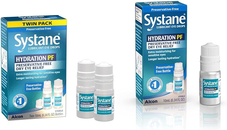 Systane Hydratácia Multi-Dose Reservative-Free Eye Drops Dry Eye Relief Dvojbalenie (2x10ml) a Hydratácia Pf Lubricant Očné kvapky 10ml
