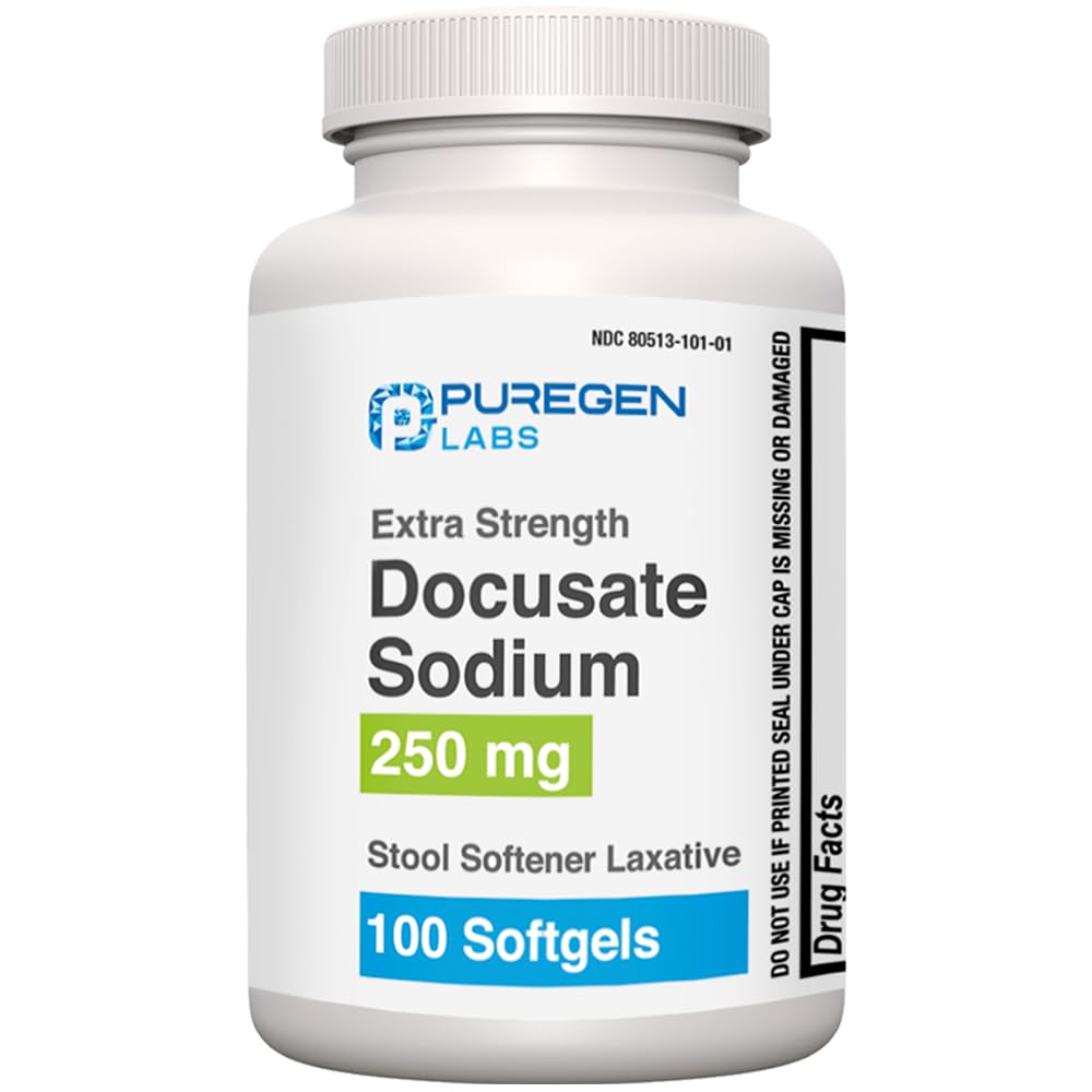 Puregen Labs Docusate Sodík 250mg Stool Solender Laxative 100 softgels 