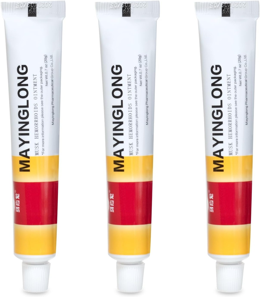 Mayinglong Musk Hemorhoids Masť (3 x 20g Tubes), 60g - Maximum Strength Formula pre Hemorhoidal Rýchla úľava, Upokojuje svrbenie, pálenie a nepohodlie - Rýchla úľava (2.12 oz celkom)