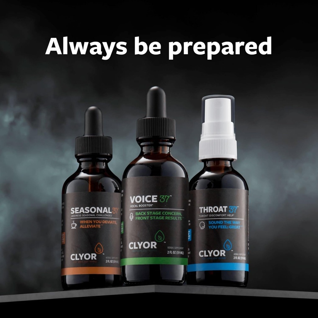 CLYOR Voice37 Singers Voice Remedy, Throat37 Sore Throat Remedy, Seasonal37 Cold Remedy  Bundle of all 3 bottles