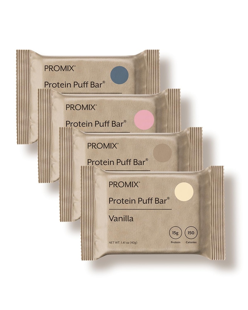 ProMix Nutrition Protein Puff Bars - Varianty Pack - Vanilla, Čokoláda, Jahodová, Čučoriedka - Marshmallow Crispy Treat - High Protein & Low Calorie - 12 Bars