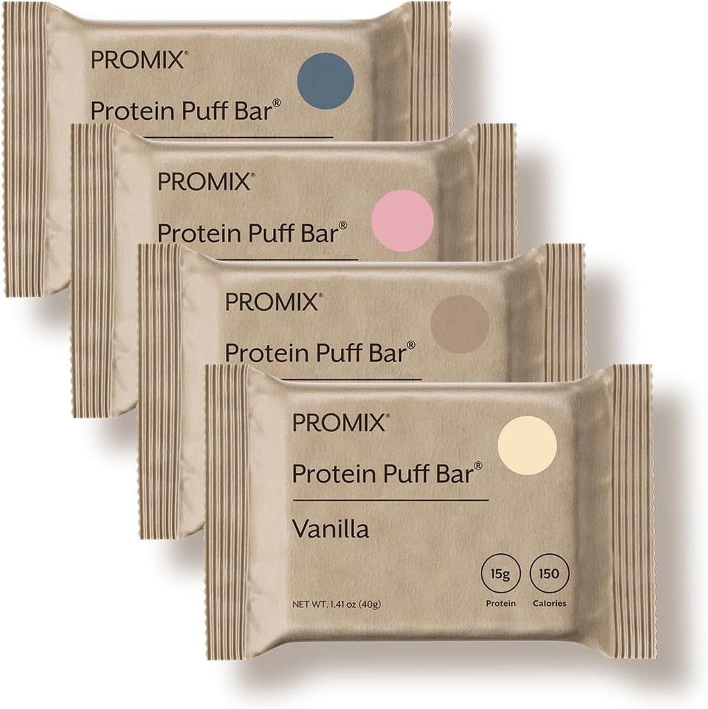 ProMix Nutrition Protein Puff Bars - Varianty Pack - Vanilla, Čokoláda, Jahodová, Čučoriedka - Marshmallow Crispy Treat - High Protein & Low Calorie - 12 Bars