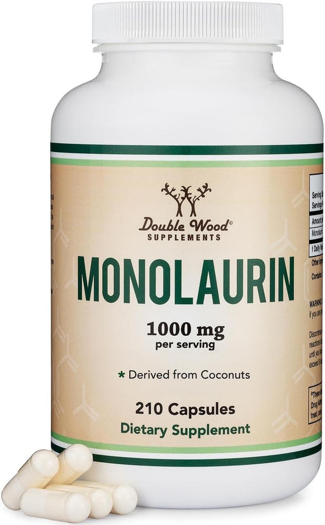Monolaurin Immune Support Supplement 1,000mg per Serving, 210 Capsules (Vegan Safe, Non-GMO, Gluten Free) Immune Booster for Adults, Immune System Defense by Double Wood