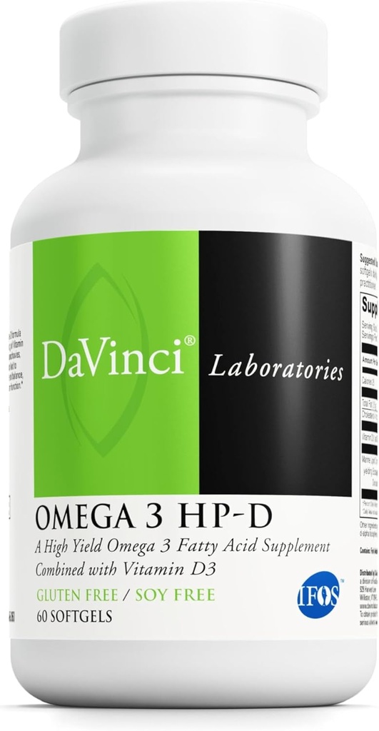 DAVINCI Labs Omega 3 HP-D - Dietetický doplnok k podpore imunitného systému, zdravých kĺbov a kardiovaskulárneho a kožného zdravia* - s vitamínom D3 a viac - bez lepidla - 60 softgelov
