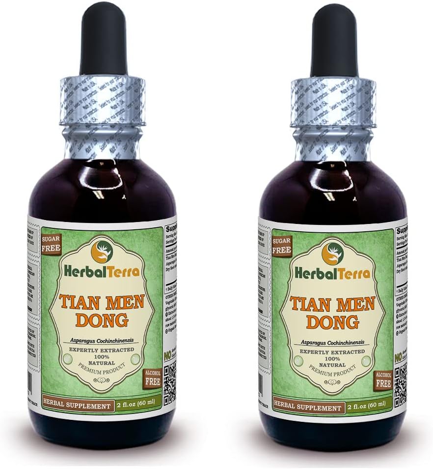 Tian Men Dong, špargľa (Asparagus Cochinchinensis) Glycerit, sušený koreňový prášok bez obsahu alkoholu, tekutý extrakt (názov brand: bylinnýTerra, hrdo vyrobené v USA) 2x2 fl.oz (2x60 ml)