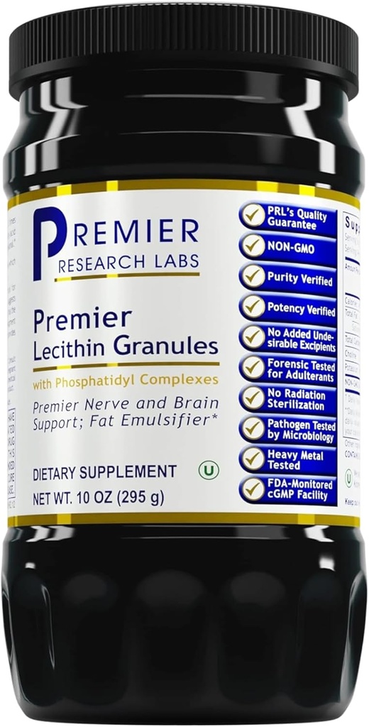Premier Research Labs Lecithin Granulát - Soy Lecithin Granulát, Lecitín Supplement, Lecitín na pečenie, Non GMO, Food Grade Fosfolipid na podporu mozgu a nervov - 10 oz