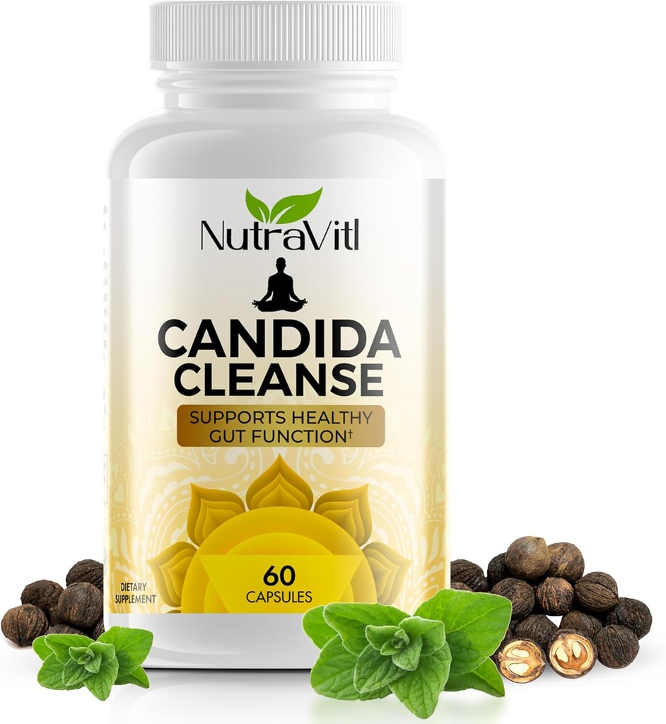 Candida Cleanse (60 kapsúl) Advanced Intestinal Overgrowth Detox - Zahŕňa Oregano Leaf, Wormwood, Black Walnut - Podporuje tráviace zdravie a pravidelnosť pre ženy a mužov