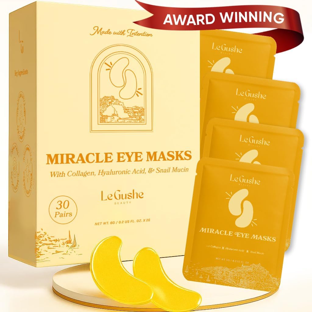 LE GUSHE Gold pod očami záplaty pre opuchnuté oči a tmavé kruhy (30 páry) - Hydratačné kolagén pod očnými maskami s slimákom Mucín - upokojujúce Puffy Eyes liečba pre ženy a mužov - Bridesmaid darčeky