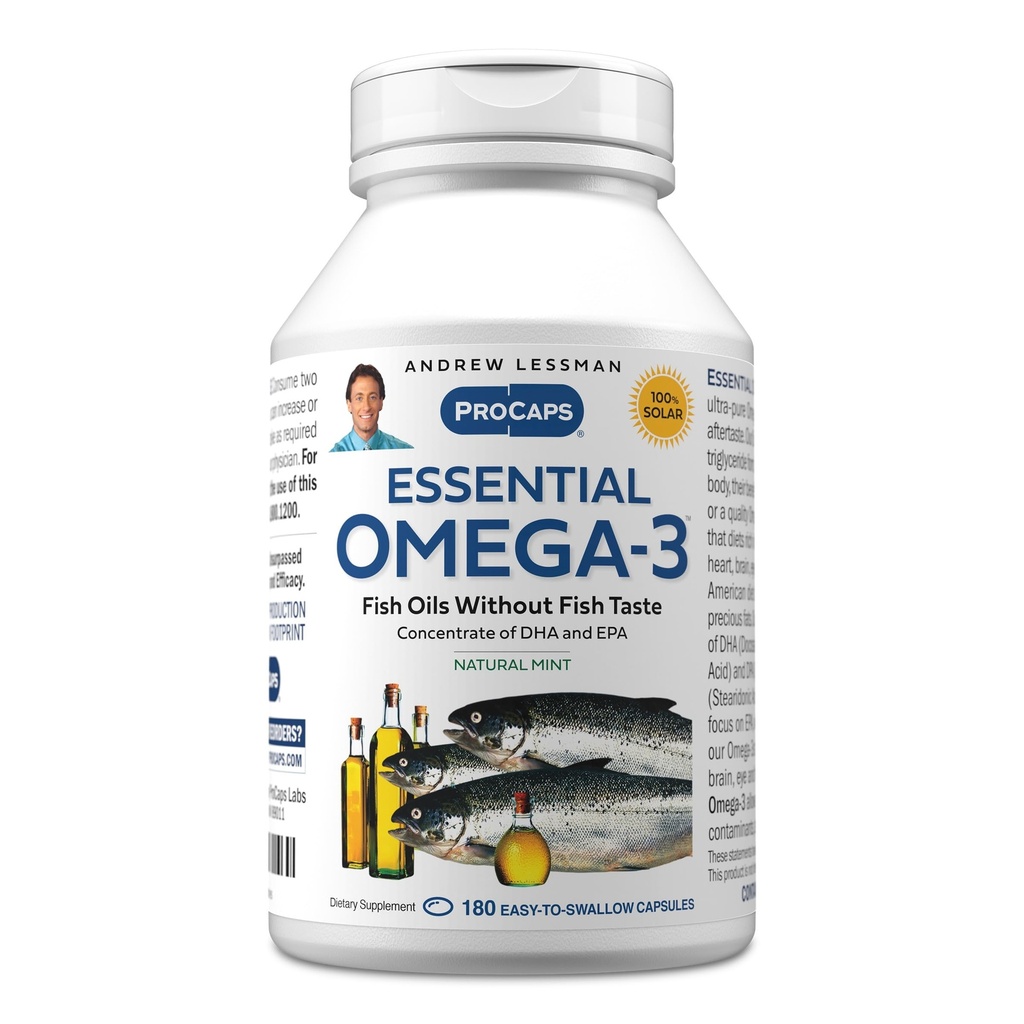 ANDREW LESSMAN Essential Omega-3 Mincovňa - 180 Softgels - Ultra-pure, High Potency Omega-3 Oleje. Vysoká DHA, žiadne žalúdočné ťažkosti, žiadne kontaminanty, žiadna ortuť. Malé ľahko prehltnúť Softgels