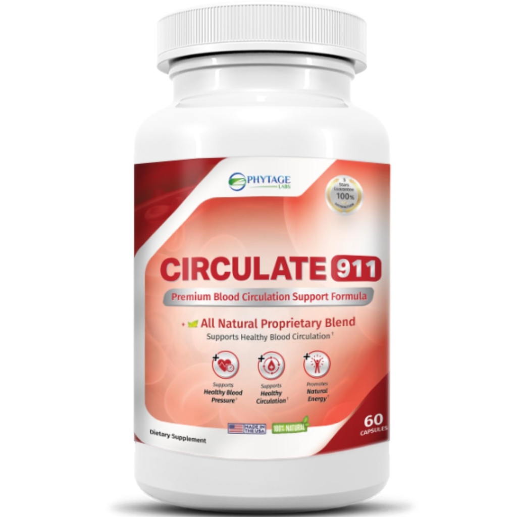 Circulate 911 Supplement - Podpora prietoku krvi Prírodné antioxidanty a imunitná podpora, zdravý krvný tlak - 60 kapsúl