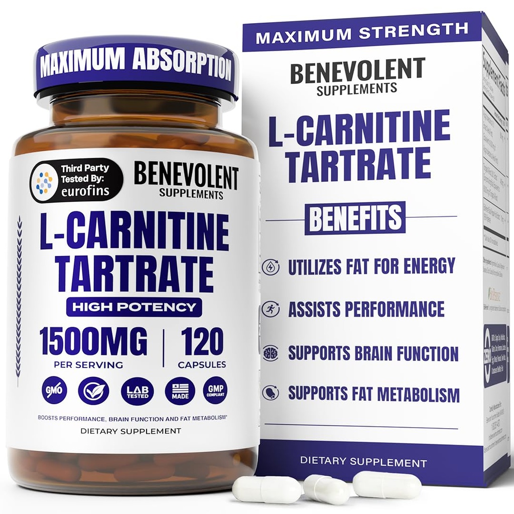 Benevolentné L karnitín doplnok - High Potency 1500mg L-karnitín Tartrate - Rýchle Absorbovanie, Previesť tuk na energiu, Podpora Lean svalovej hmoty, Boost cvičenie výkon a rýchlosť metabolizmu