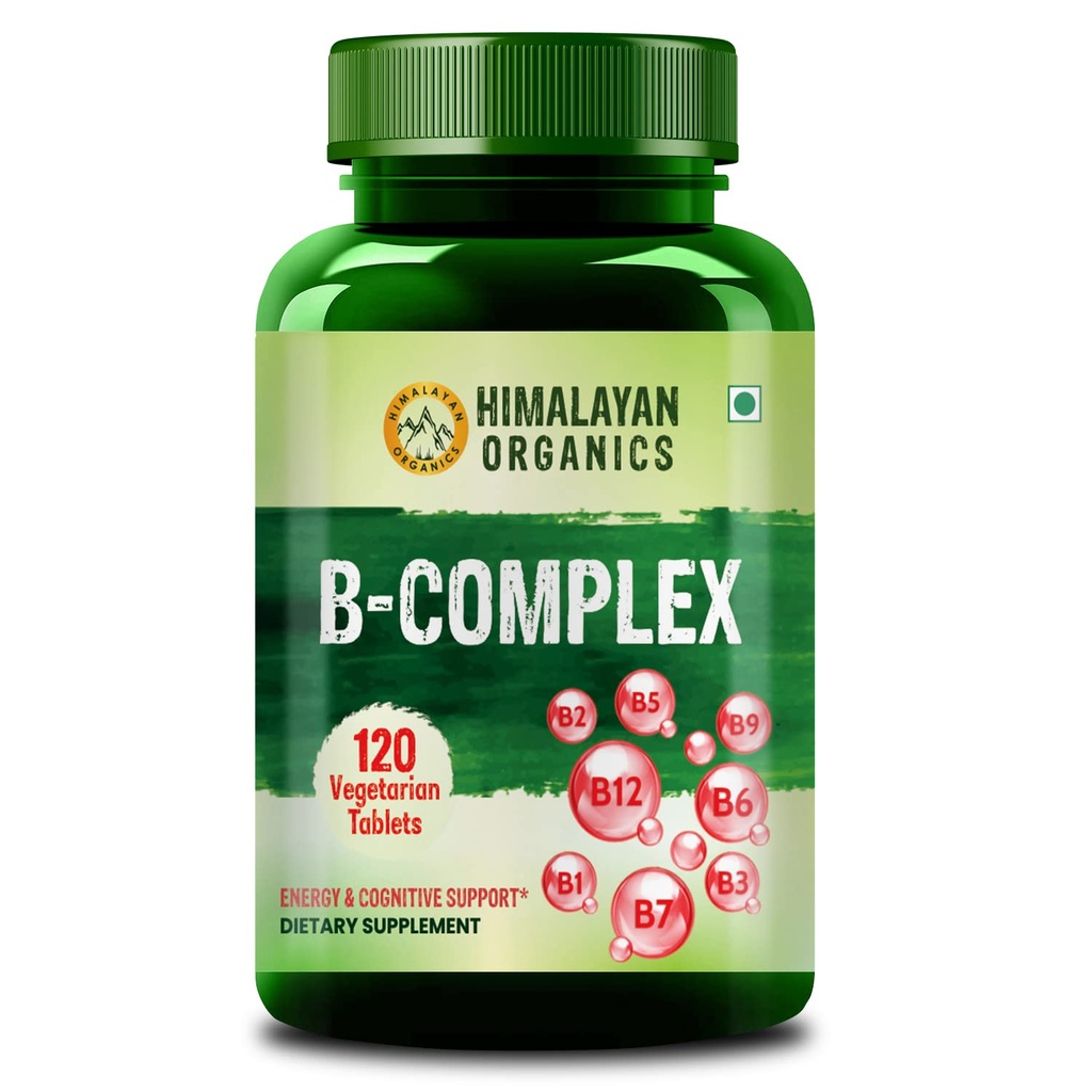 Himalájske organické látky Vitamín B komplex so 100% RDA B1, B2, B3, B5, B6, B9 & B12 