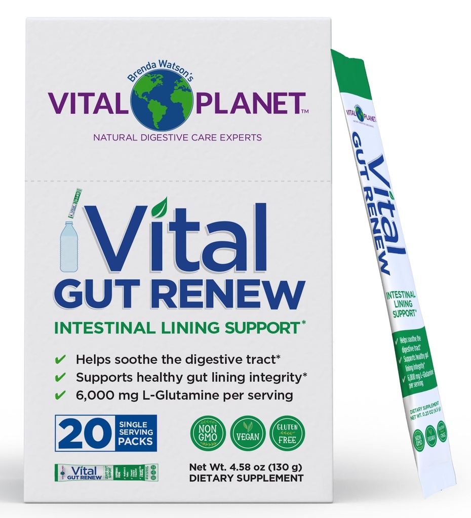 Vital Planéta - Vital Gut obnoviť prášok doplnok pre pestré Gut opravy s L-Glutamine, Marshmallow a zázvor koreňov, DGL Licorice Root a organické Aloe Vera, L glutamín 6000mg, 20 Single Serve Packs