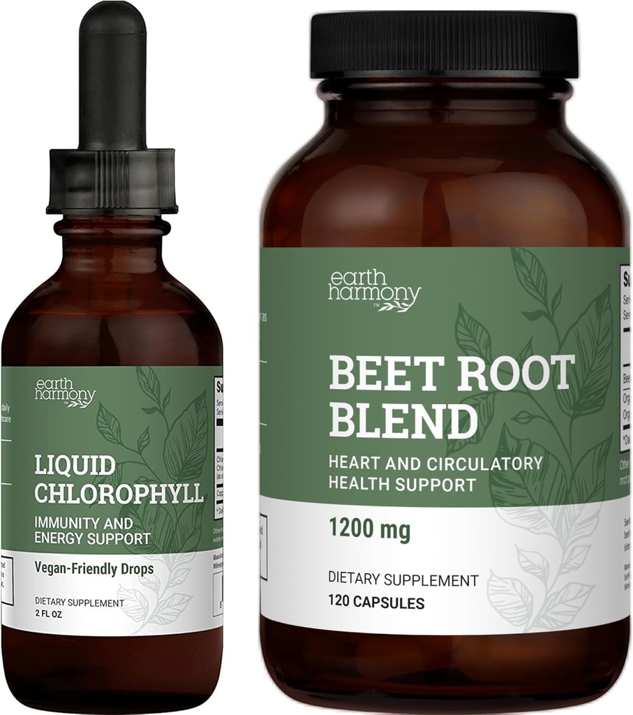 Earth Harmony Liquid Chlorofyl & Repa Root Powder & Juice Blend - 2 Fl Oz & 120 kapsuly
