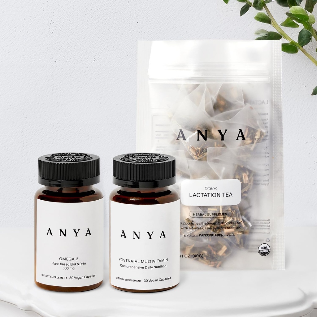 Anya Multivitamín + Laktácia Tea Bundle Postpartum Essentials for Women, Postnatálne doplnky pre dojčenie