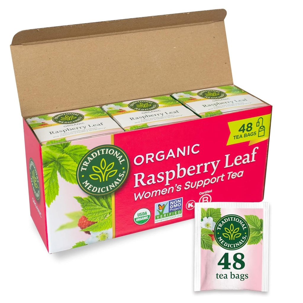 Tradičné lieky čaj, Organic Malinová list, Eases Menstrual Kŕče, podporuje zdravé tehotenstvo, 48 Tea Bags (3 balenie)