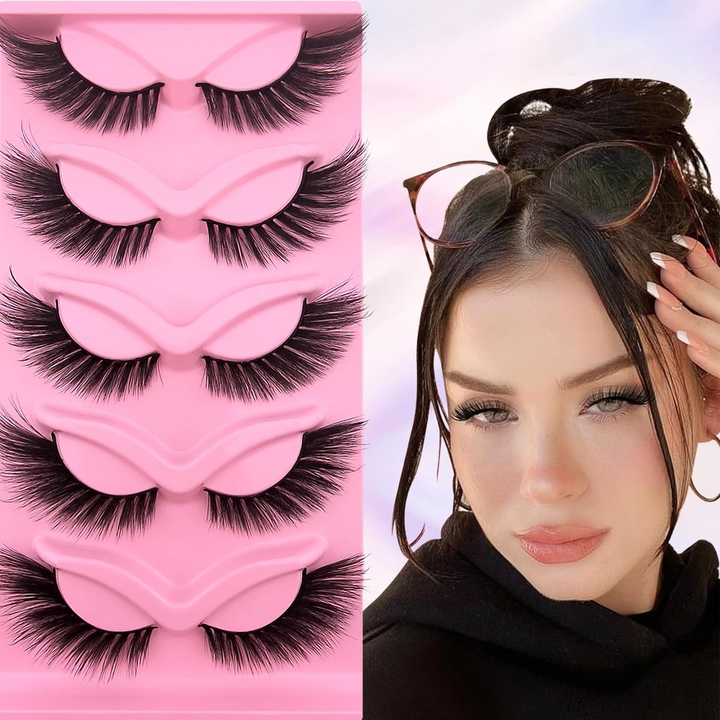 Fox Eye Wispy riasy 20mm Long Cat-Eye Lashes Angel Wing Lashes Faux Mink Falošné riasy Prírodný vzhľad 5 páry balenia