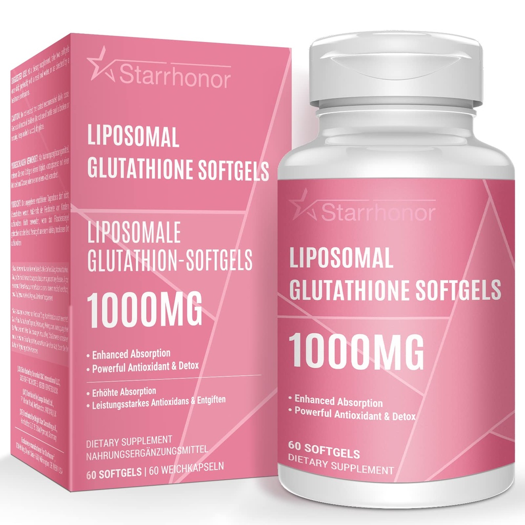 Lipozomálne Glutatión Softgels 1500MG, Redukované Glutatión doplnok s vitamínom C, lepšia absorpcia, non-GMO výkonný antioxidant pre zdravé starnutie, Detox, Immune Health, 60 Softgels