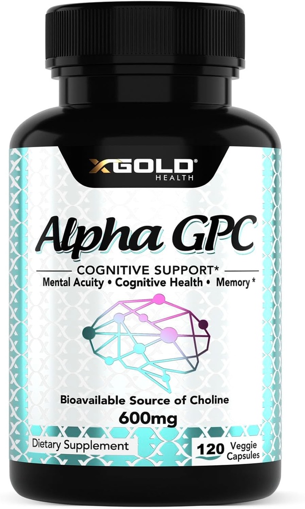 Alpha GPC Choline 600 mg, 99% Pure Nootropic Supplement, 120 Veggie Capsules, Cognitive Enhancer for Memory, Brain Health & Focus