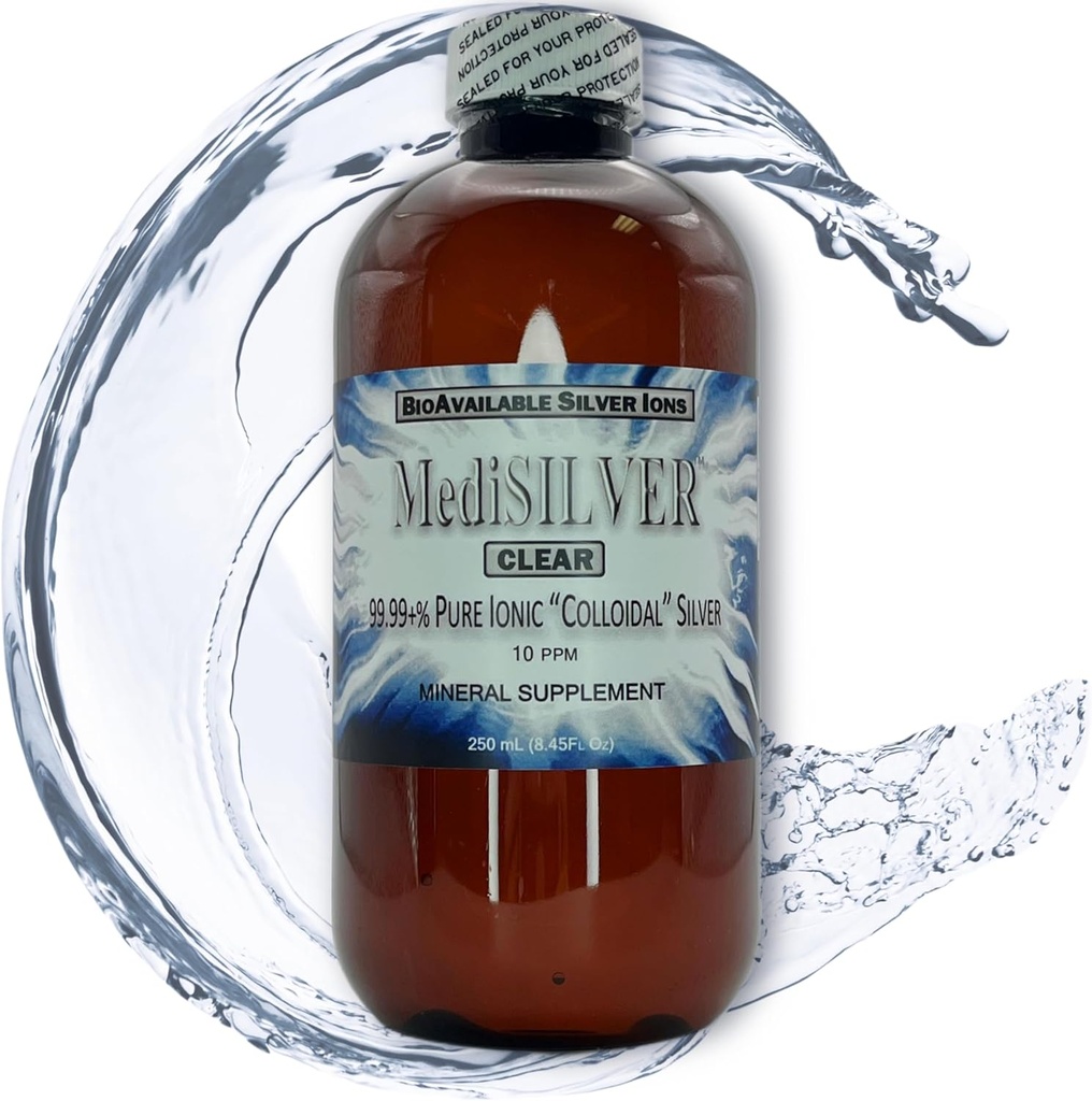 MedisILVER Clear True Free Ionic Cololique Silver Dietary Supplement - 250 ml (8,45 Fl Oz) v BPA-Free Amber Plastic fľaši