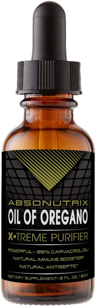 Absonutrix Oil of Oregano 43 mg, 540 Servings, 2 Oz Bottle, Vysoká biologická dostupnosť, 85% Carvatrol Oil, Rýchla absorpcia, Silné zložky, Cruelty-Free, Third-Party Tested, Non-GMO, Made in USA