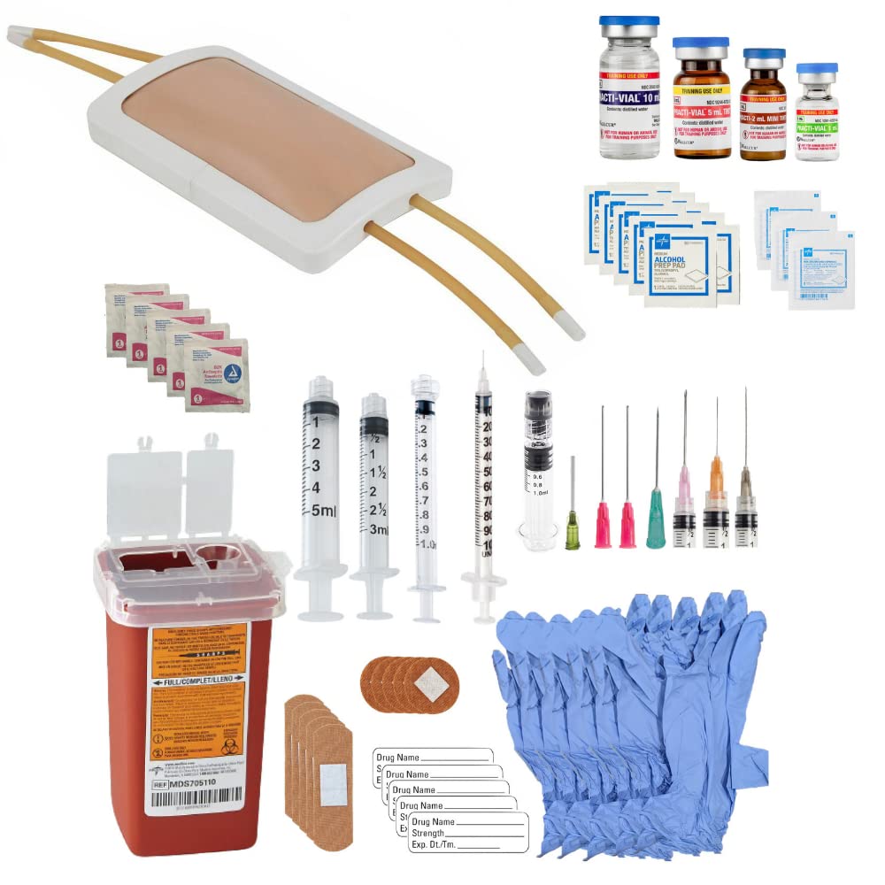 Anatómia Lab Venipunkčná prax Kit s Wearable Simulation Arm Pad Model IV + Doplnková vstrekovacia zručnosť dodávky Kit Klinické ošetrovateľský tréning, 65 ks Bundle