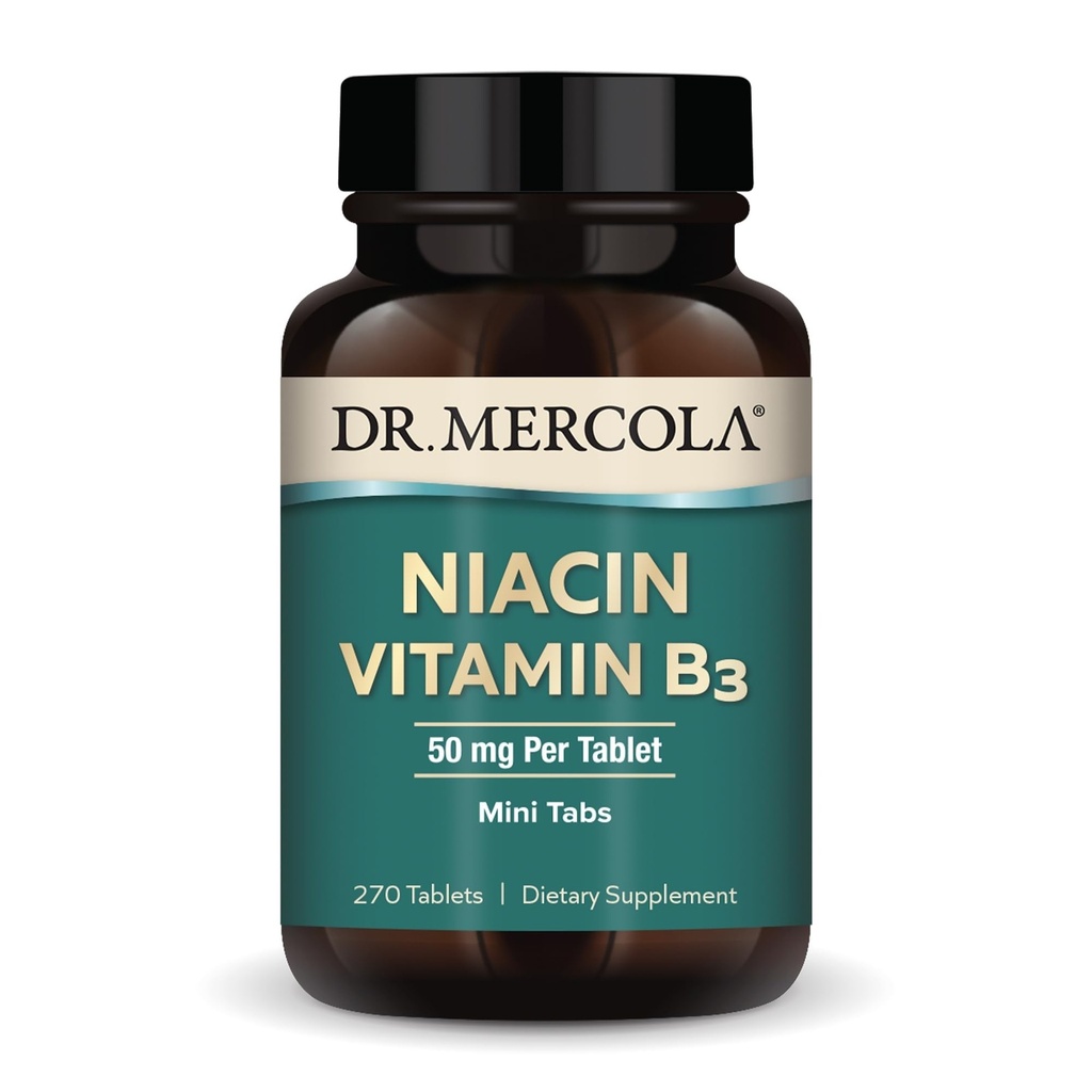 Dr. Mercola Niacin Vitamín B3, 90 Servisov (270 tabliet), Dietary Supplement, Mini Tabs, Essential B Vitamín, non-GMO