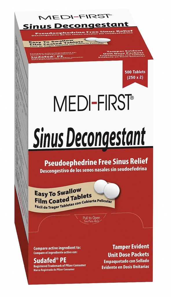 Medique Products Medi-First 80933 Sinus Decongestant, 100-Packets of 1 (Packaging sa môže líšiť) , Red