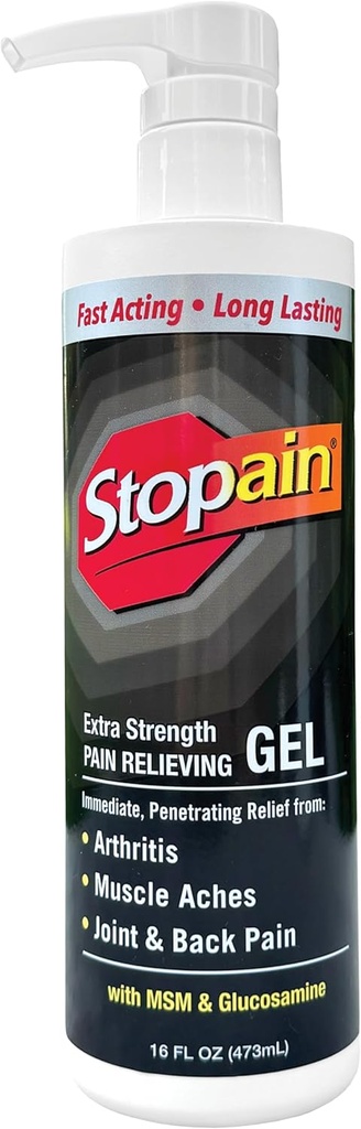 Stopain Pain Relief Gel 16oz, USA Made, Max Strength Fast Acting with Menthol, MSM, Glukozamín pre bolesť kĺbov, bolesť chrbta, Artritída, Koleno, Krk bolesť, HSA FSA Schválený OTC Topical Analgyic Product