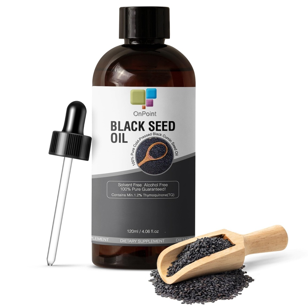 Oil z čierneho semena OnPoint - 100% čistý pretlačený olej z čierneho rasce, bez rozpúšťadla, bez alkoholu, bez GMO 120ml (4oz)